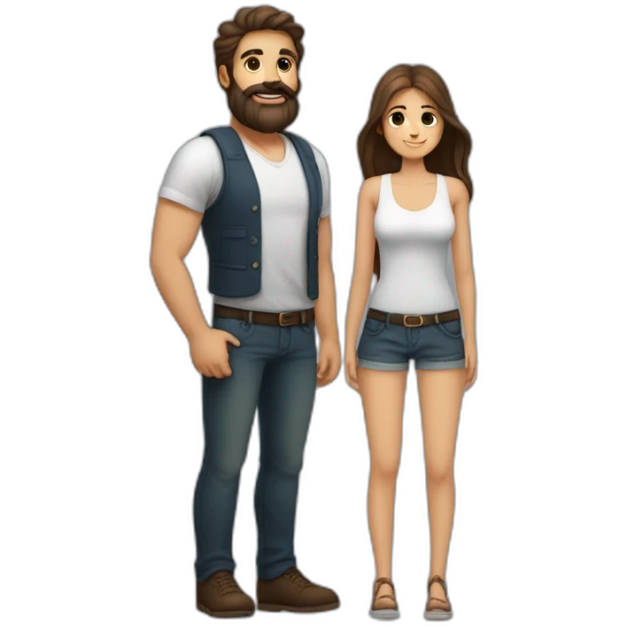 Homme barbe brune avec des abdos et une femme brune avec belles cuisses  emoji