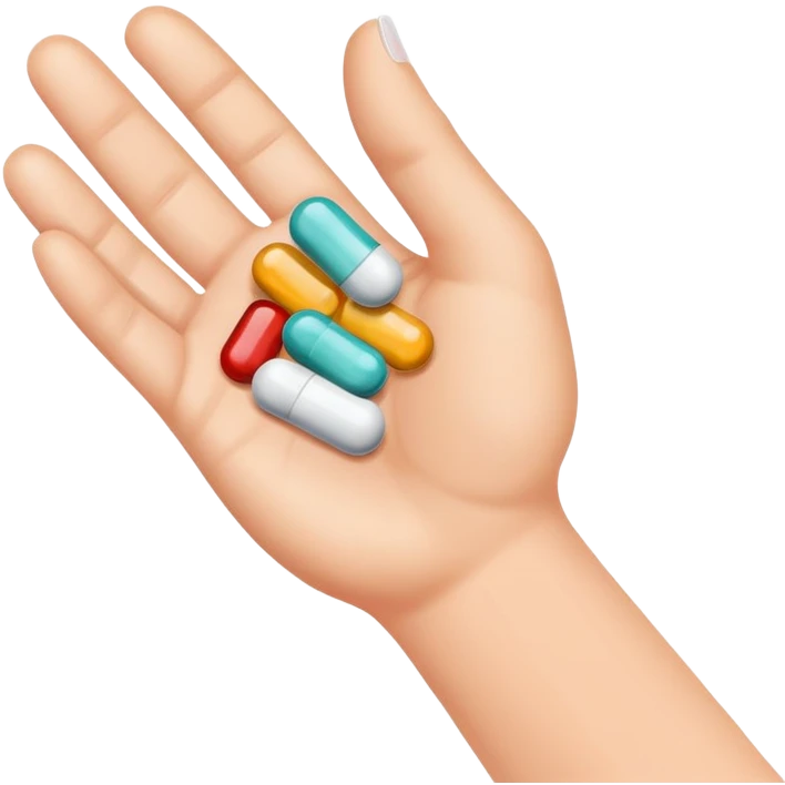 medicine pills in hand about to be swallowed emoji