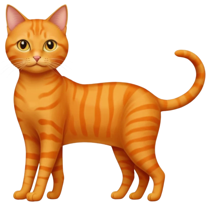 full body solid orange domestic shorthair slim cat with yellow/orange eyes playing emoji