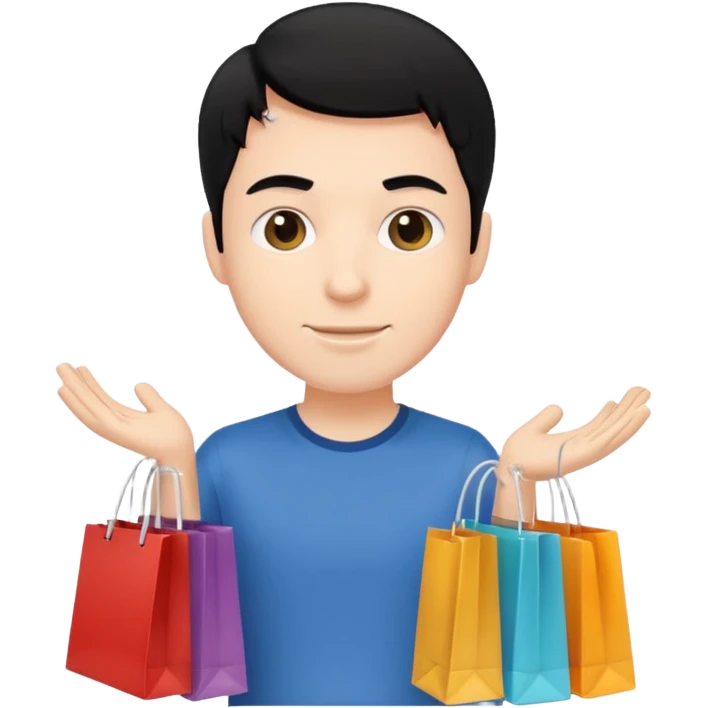 a white guy with black hair shopping emoji