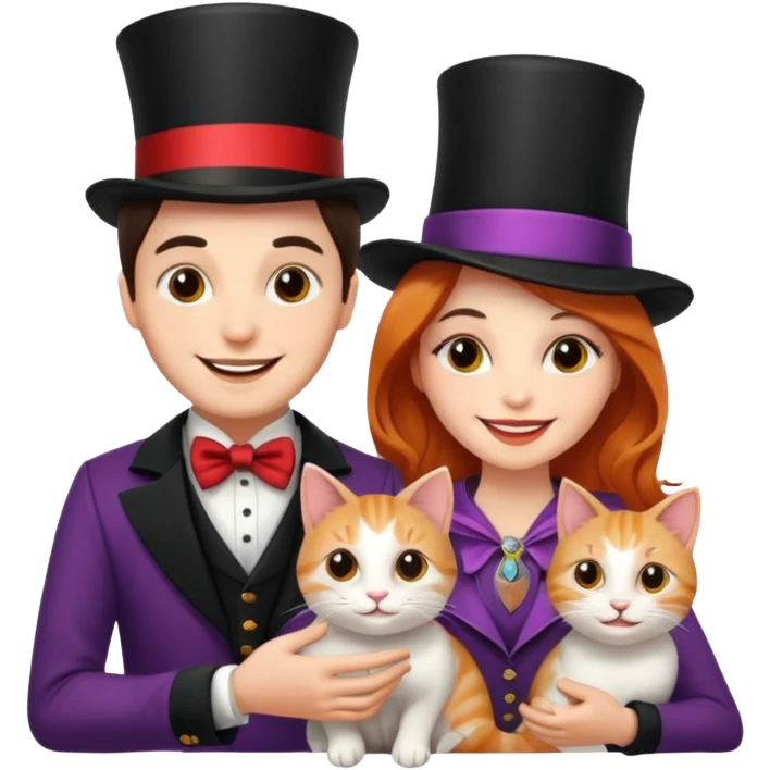 magician couple and their pet cat emoji