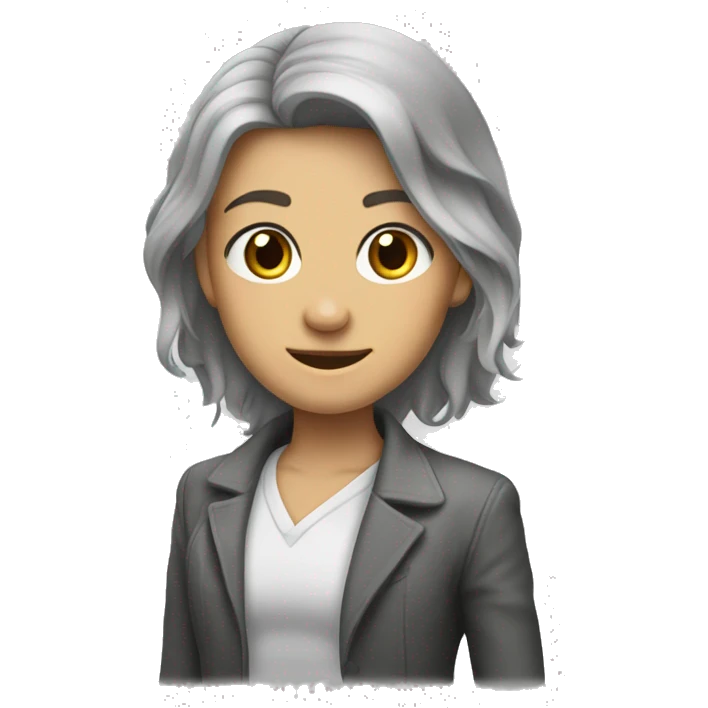 Девушка с темным каре обнимается с серым котиком emoji