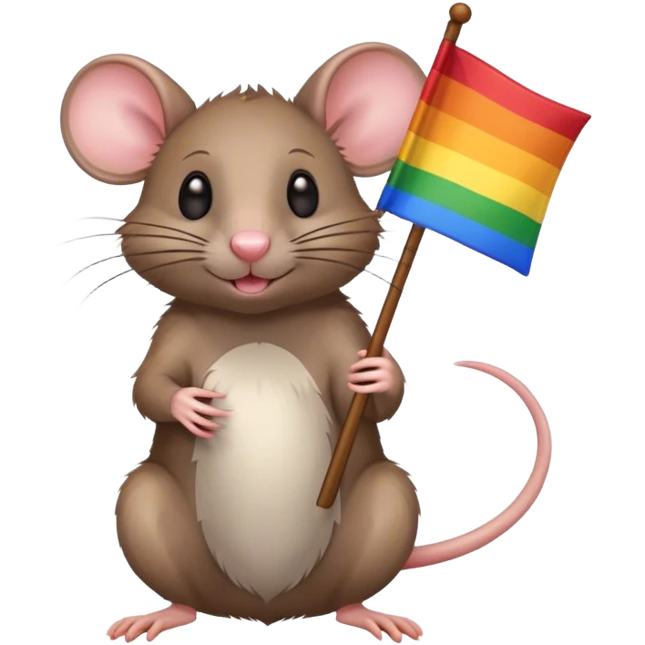 a rat holding a pride flag emoji