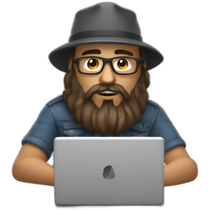 3d artist with beard sit on the PC with graphic tablet emoji