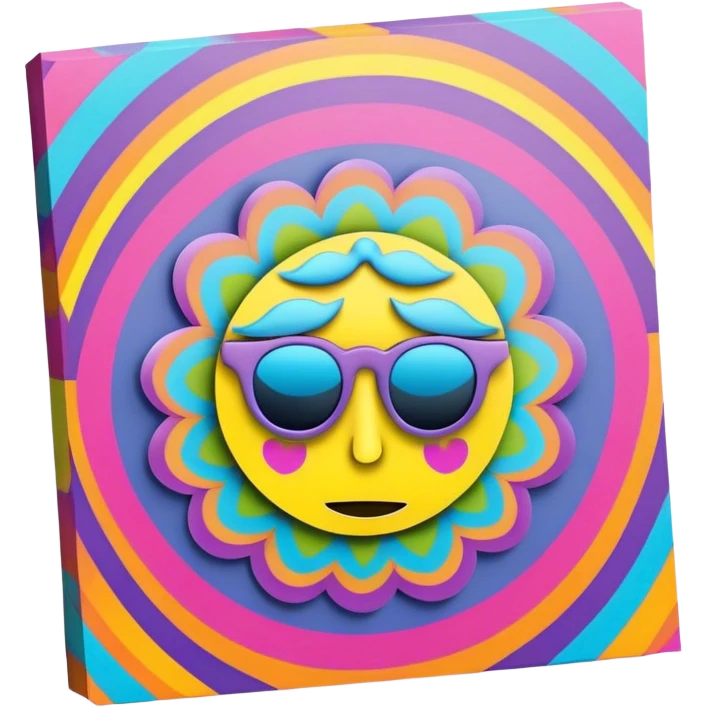 3D, psychedelic colored hippie style sticky note emoji
