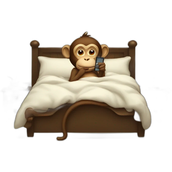Monkey using phone in bed emoji