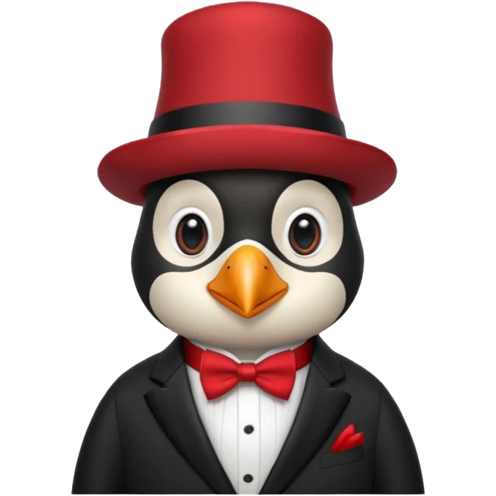 black suited old penguin with red fes hat emoji