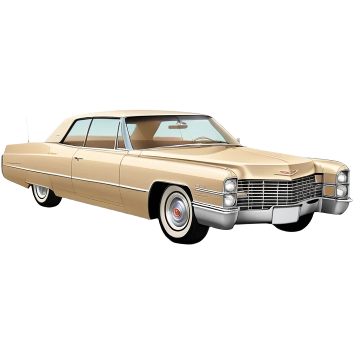 Abstracted beige 1966 Cadillac DeVille, minimal lines and simple shapes, clean 30-degree view, only hint of essential features, Once Upon a Hollywood car, iOS emoji style emoji