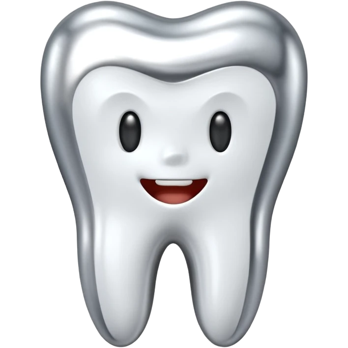 human tooth emoji, smooth chrome ceramic-metal texture, clean medical luxury aesthetic, isolated on white, no face emoji