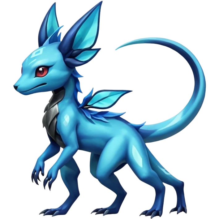 Anthropomorphic Shiny Metallic Alloy Colorful Dark Shiny Exotic Salandit-Aurorus-Glaceon-Fakémon-hybrid-creature (full body)  emoji
