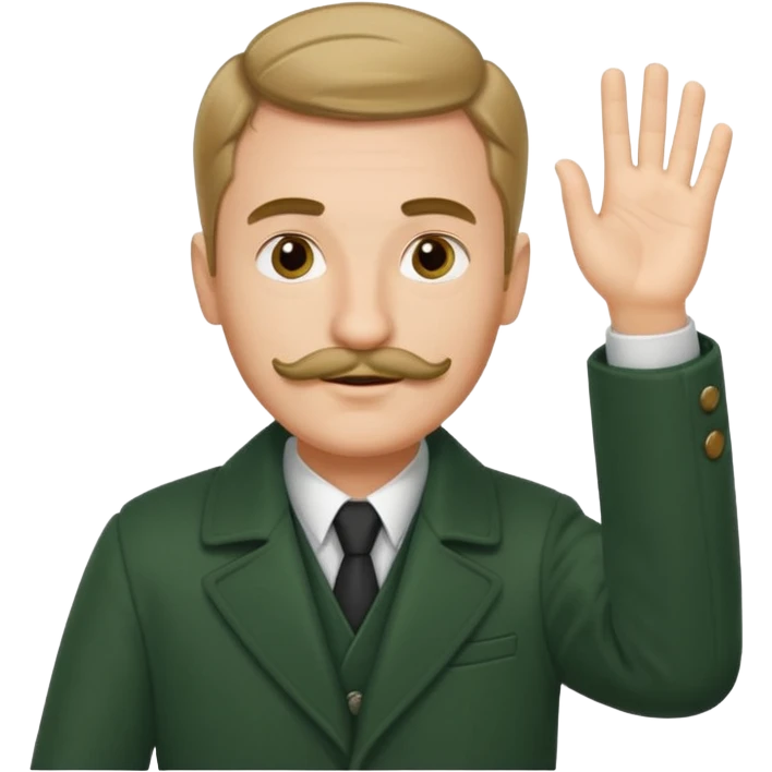 German guy with short mustache and a comb over raising his hand with a dark green coat emoji