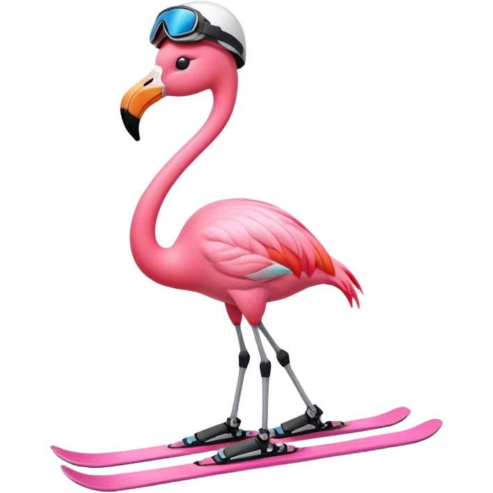 A Skiing Flamingo with ski helmet on the head , wearing ski goggles , ski and ski boots emoji