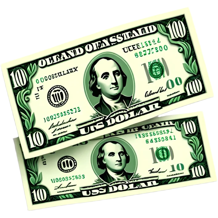 3D realistic US 100 dollar bill sticker, slight perspective, centered, clean cutout, transparent background, no text, no watermark emoji