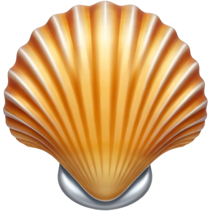 A seashell emoji made of polished silver chrome, smooth curved surface, reflective metallic highlights, elegant minimal design, iOS emoji style, centered, clean white background, soft lighting emoji