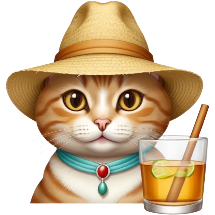 Cat with beach hat and tequila  emoji