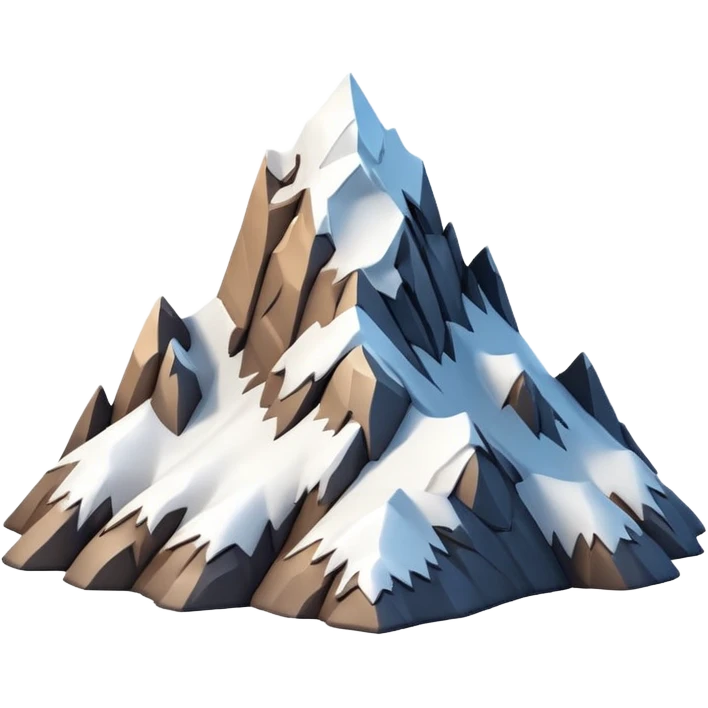 3D iPhone style emoji of a mountain peak, sharp summit, rocky texture, snow-capped tip, isolated on white background, soft shadows, high detail, playful and cute. emoji