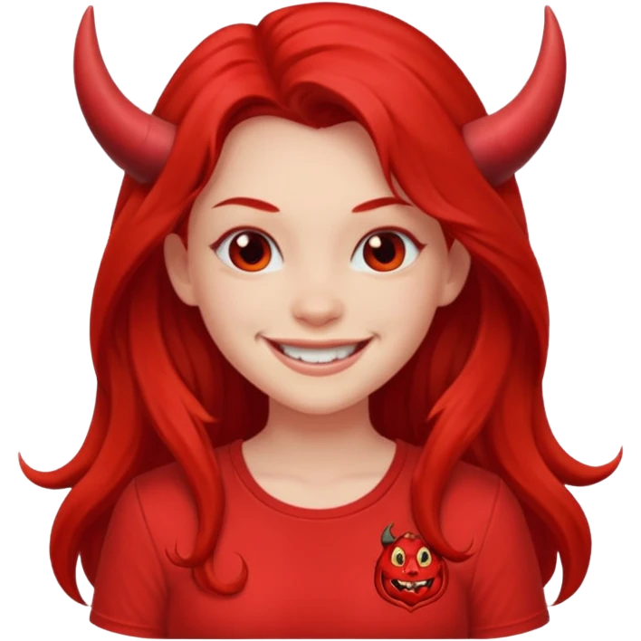 a long-haired red devil girl with shirt emoji