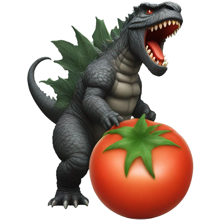 Godzilla throwing a tomato emoji