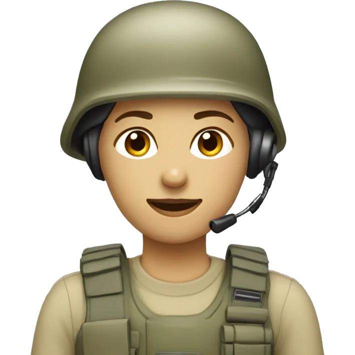 operator dressed in khaki color with a milatary helmet, without glasses, without headset, preferably female white emoji