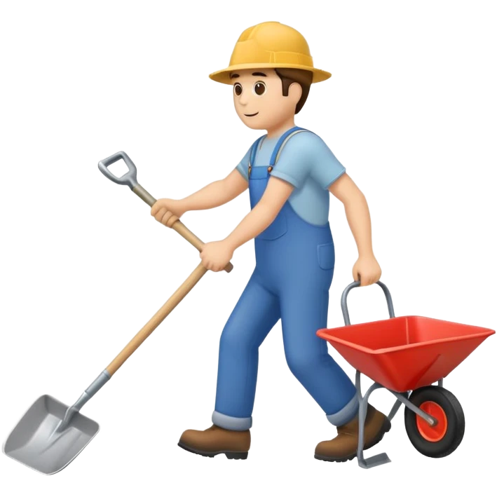 man digging with a shovel, with a wheelbarrow nearby emoji