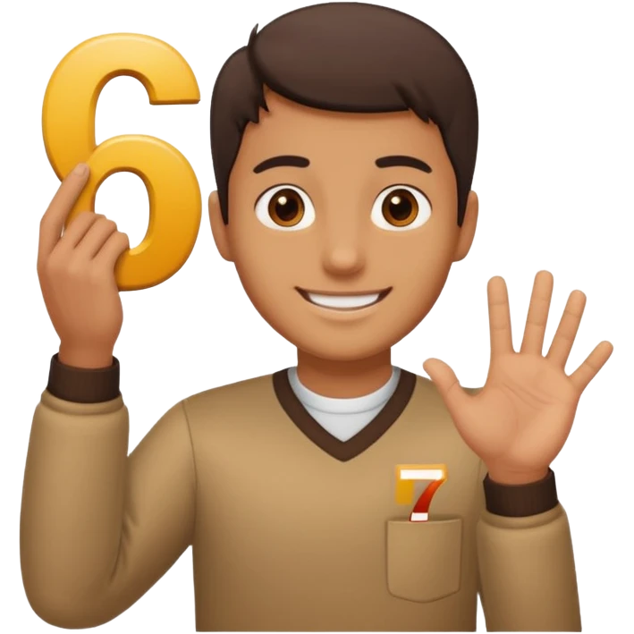 man holding 6️⃣ above the lefthand and 7️⃣ above the right hand emoji