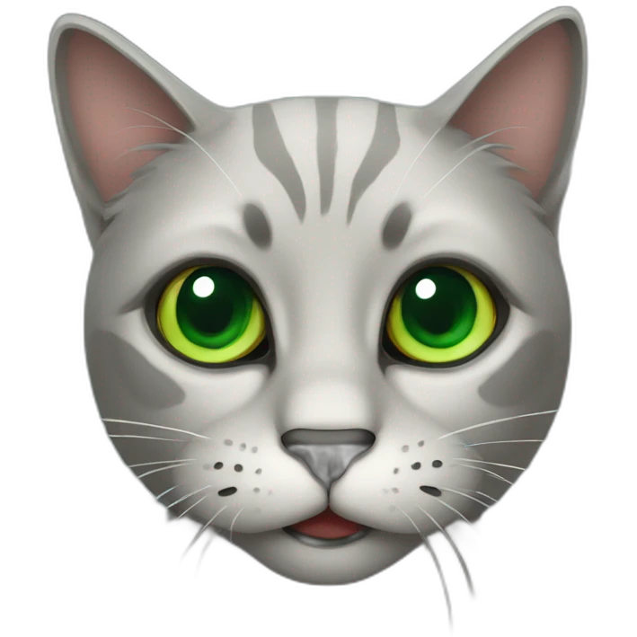 A dark cat with green eyes looking confused and meowing emoji