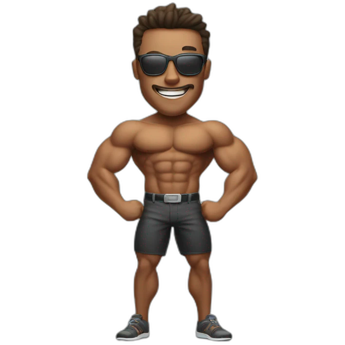 a man flexing muscle and smiling and sunglasses emoji