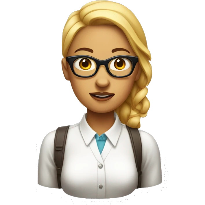 Female nerd emoji with glasses, acne, and a comically large forehead  emoji