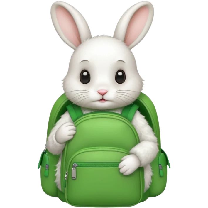 white rabbit wear green backpack emoji
