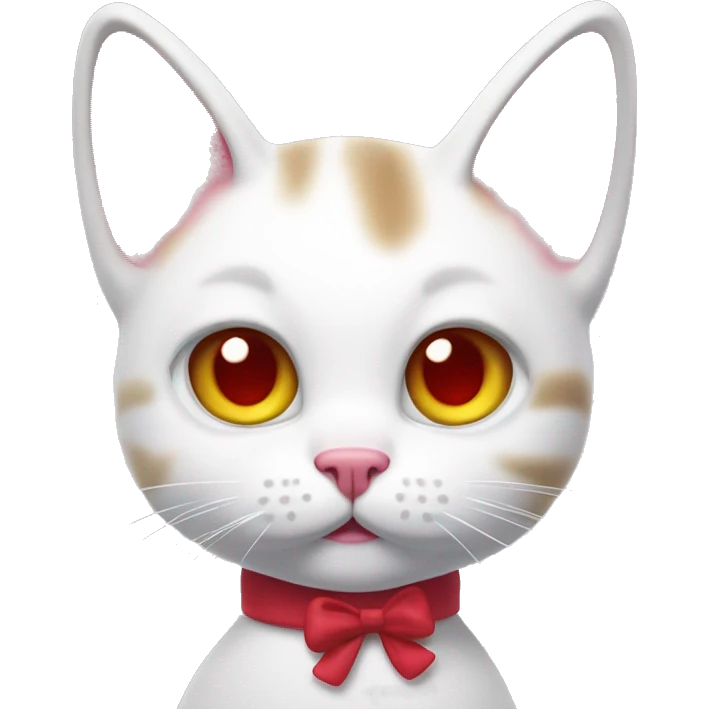 A white cartoon cat hello k with a red bow on its left ear, looking unwell, a pink liquid out of his mouth emoji
