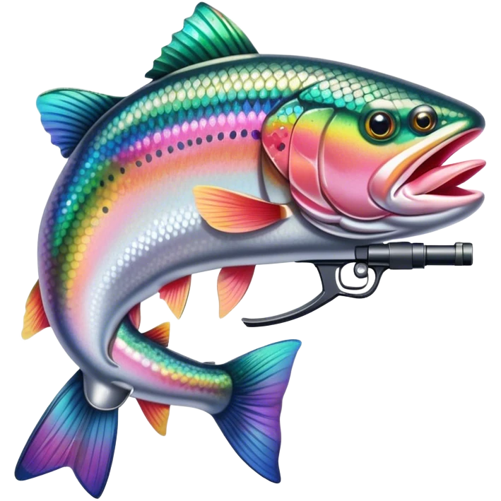 Rainbow trout holding a gun emoji