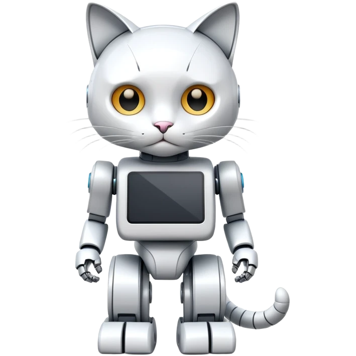 white standing robocat with a display instead of face emoji