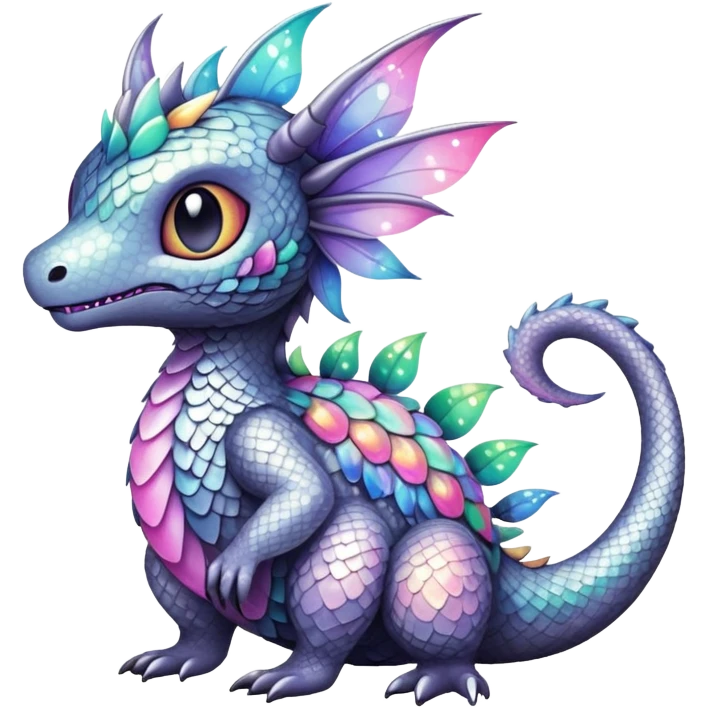 Dark-pastel greyish Randomly-colored sparkly exotic Fakémon-creature with random patterns emoji