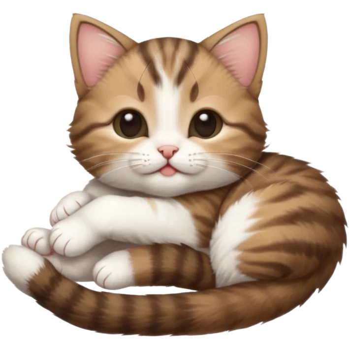 dark brown tabby and white kitten in funny positions upside down with eyes closed emoji