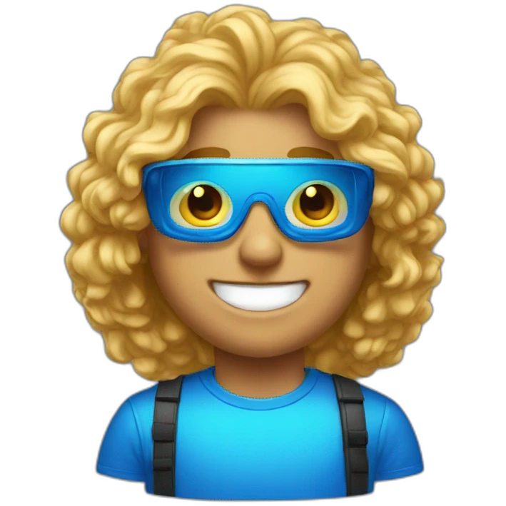 guy with golden lacy hair, blue vr glasses, blue supreme shirt and shiny teeth emoji
