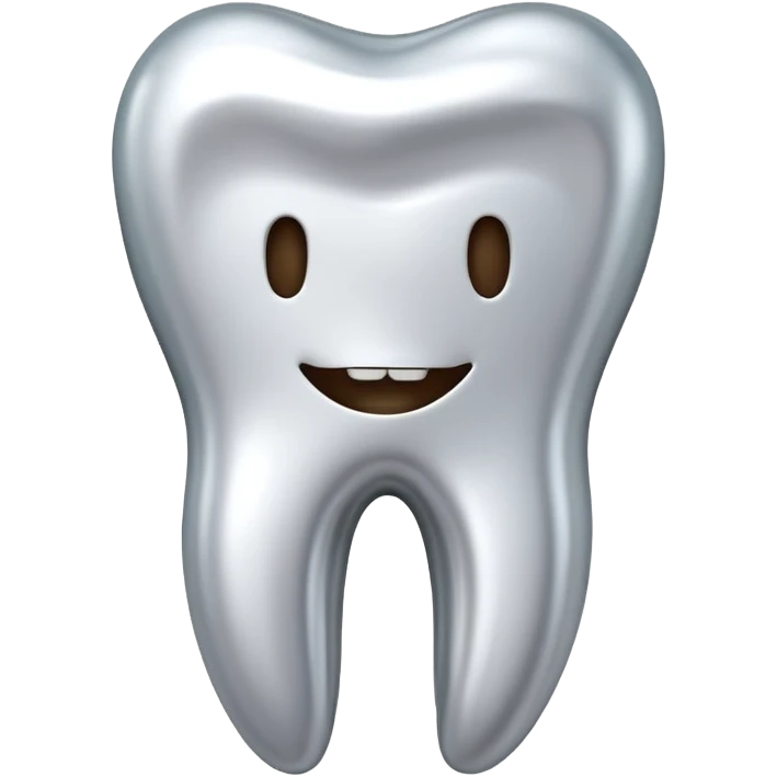 human tooth emoji, smooth chrome ceramic-metal texture, clean medical luxury aesthetic, isolated on white, no face emoji