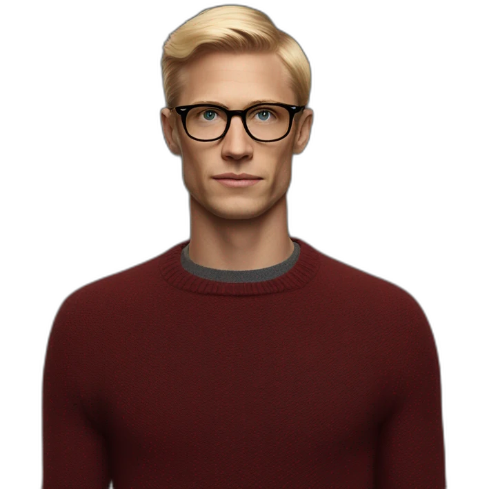 blond man confident persol glasses dark red pullover emoji