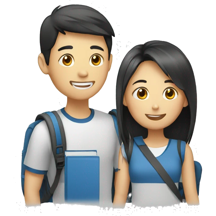 two asian students chatting emoji