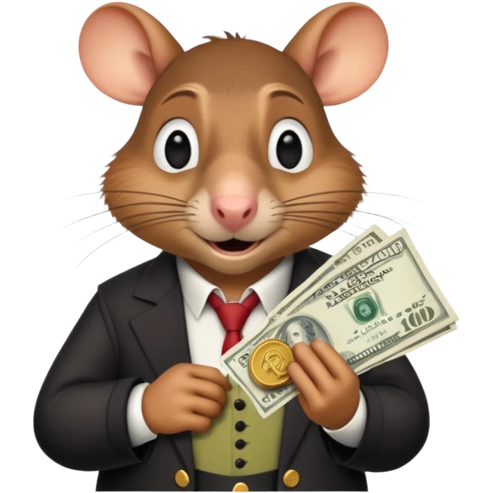 roddy the rat from the movie Flushed Away, holding cash emoji