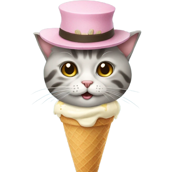 Cat with an ice cream hat and a long coat emoji
