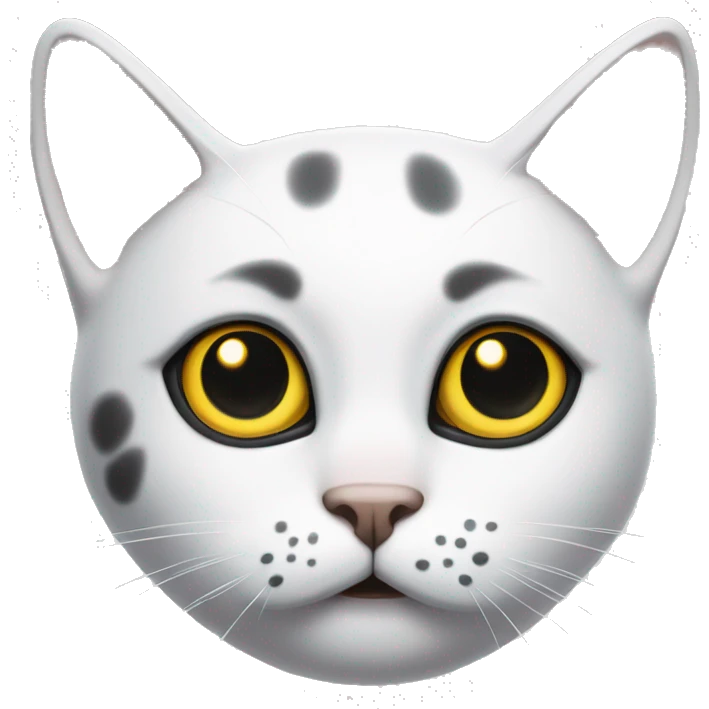 White cat with big black spot on ear and small black spot on nose, with yellow eyes emoji