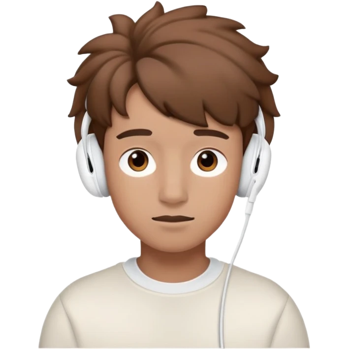 one let's make a boy with brown tufted hair, brown eyes and AirPods max on his head (wireless) emoji
