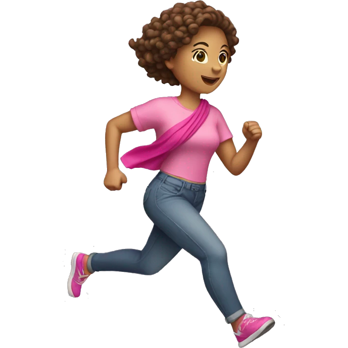 woman with short curly hair running with pink bandana around arm emoji