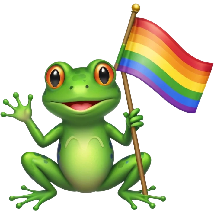 Frog holding pride flag emoji
