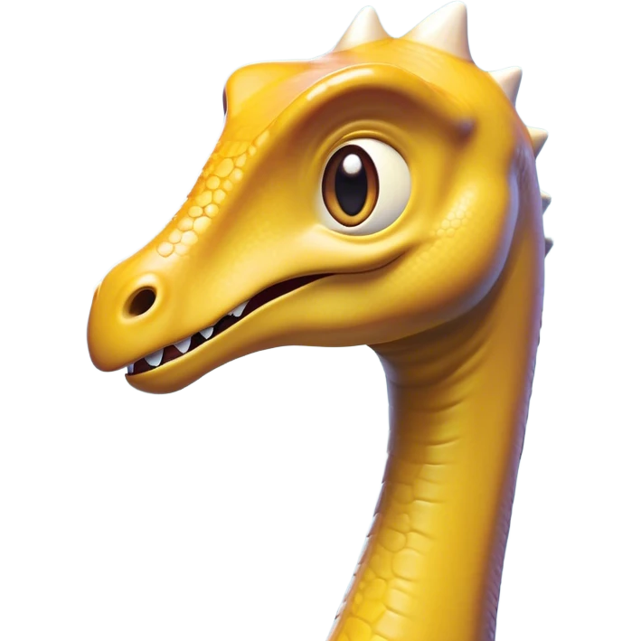 Cinematic Comical Brachiosaurus Portrait Emoji, Head tilted dramatically with an exaggeratedly surprised expression, featuring a tiny, animated head atop an impressively long neck, with wide, comically expressive eyes and a subtly quirky posture, Simplified yet humorously expressive features, highly detailed, glowing with a slightly sassy golden glow, high shine, dramatic yet playful, stylized with an air of cheeky prehistoric mischief, soft glowing outline, capturing the essence of a meme-worthy Brachiosaurus that looks ready to playfully leap its way into viral fame! emoji