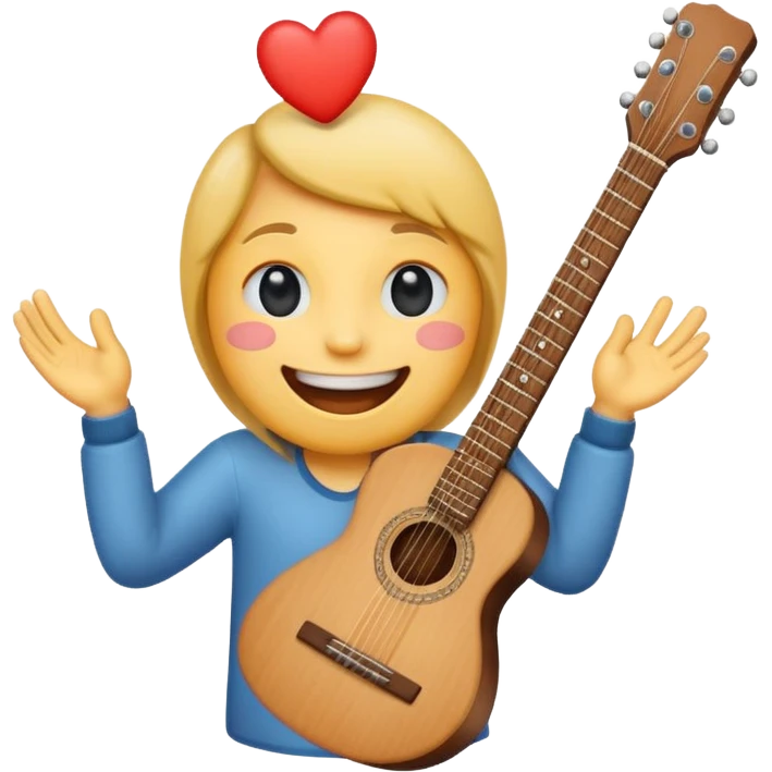A cute emoji Heart how is holding a guitar and smile emoji