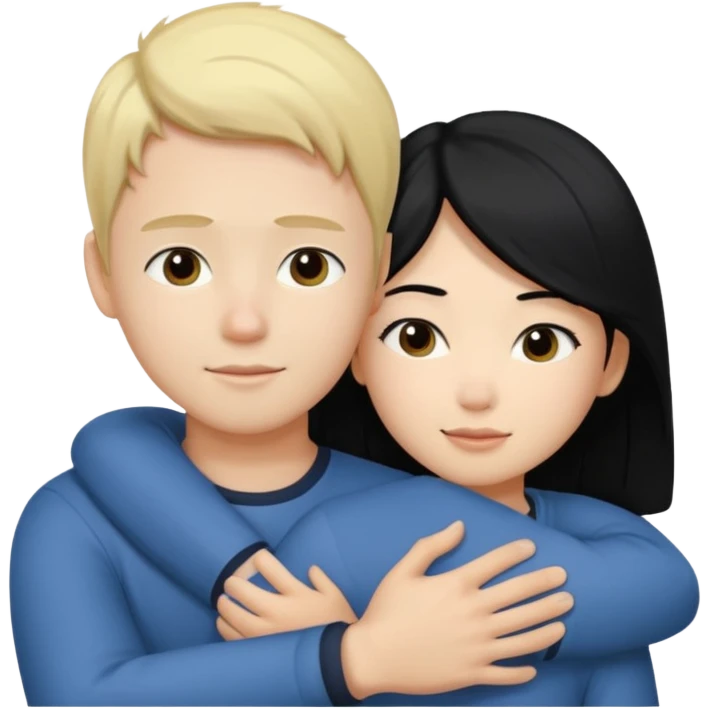 Asian girl hugging white boy emoji