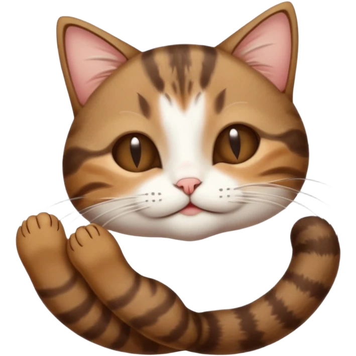 dark brown tabby and white small cat in funny positions upside down with eyes closed emoji