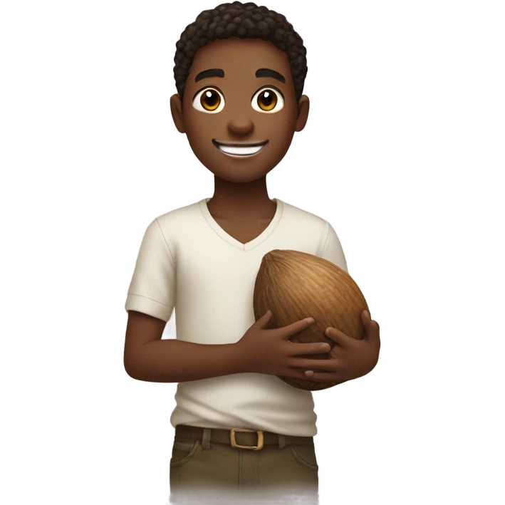 smiling boy holding coconut under arm emoji