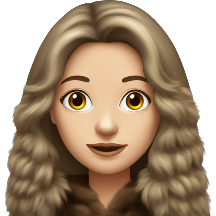 Realistic pretty Russian woman with brown long hair with fur coat emoji